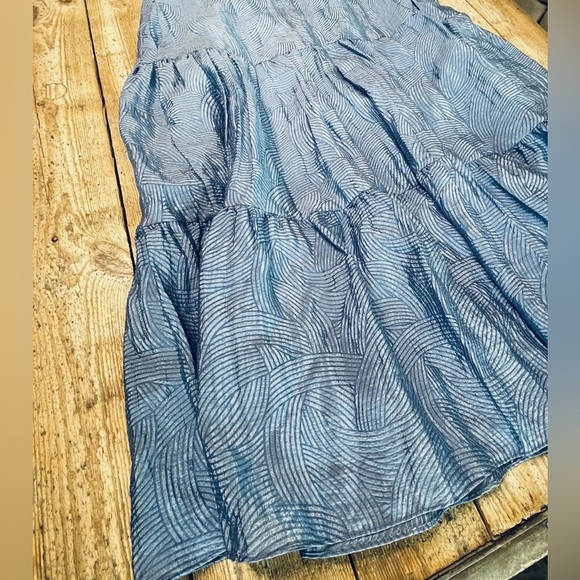 Exquise Blue Square‑Neck Flouncy Maxi Dress Pockets Tiered Skirt S Bohemia - Picture 2 of 11